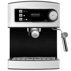 Cecotec Power Espresso Cafetera Espresso - 850W - 20Bar - Deposito 1.6L Extraible - Doble Salida - Vaporizador Orientable - Calienta Tazas - Acabados en Acero Inoxidable - Color Negro y Plata