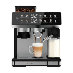 Cecotec Power Espresso 20 Barista Grind and Latte Cafetera Espresso - 1350W - Molinillo Conico Ajustable - Deposito Leche 500ml - Pantalla Tactil - 20Bar - Deposito Agua 2.6L - Autolimpieza - Color Negro