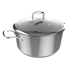 Cecotec Polka Classy Olla de 28cm de Diametro - Capacidad de 7.5L - Acero Inoxidable 18/10 - Asas Remachadas - Tapa de Cristal y Acero - Revestimiento Antiadherente - Compatible con Induccion