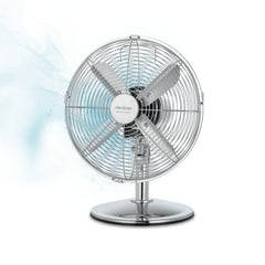 Cecotec EnergySilence 620 RetroDesk Ventilador de Sobremesa con 4 Aspas - Potencia de 40W - Diametro 30cm - 3 Velocidades - Oscilacion Automatica - Tecnologia Silenciosa - Acabado en Acero Cromado