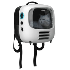 Cecotec Pumba 1800 Travel Fan Transportin con Ventana - Sistema de Ventilacion con 2 Velocidades - para Mascotas hasta 8kg - Luz Interior - Ergonomico - Bolsillo Lateral - 43x42x27.6cm - Color Blanco