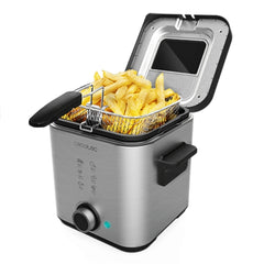 Cecotec CleanFry Advance 1500 Freidora Electrica - Potencia de 900W - Capacidad 1.5L - Acero Inoxidable - Filtro Incluido - Tapa con Ventana - Cubeta Antiadherente - Control de Temperatura