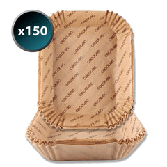 Cecotec Cecofry BigBucket Pack de 150 Papeles para Freidora de Aire de 9 a 11L - Rectangular - Resiste hasta 230°C - Listo para Usar - Facilita Limpieza de Cubeta - 31x27x6.5cm - Color Marron
