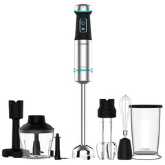 Cecotec Power TitanBlack 1200 XL PerfectCreamandCrush Batidora de Mano - 1200W - Cuchillas de Titanio - Campana Antisalpicaduras - Turbo - Vaso 800ml - Picadora de 600ml - 6.8x6.8x48cm - Color Negro