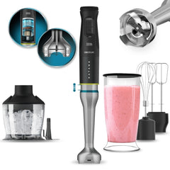 Cecotec Katana 15 TotalDestroy Smash Batidora de Mano - 1500W - Cuchillas de Titanio - Funcion Oscilante - 21 Velocidades - Campana Antisalpicaduras - Set de Accesorios Completo - Turbo - Color Negro