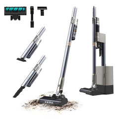 Cecotec Scoba 2100 Station Aspirador Escoba Vertical sin Cable - 210W - Base con Autovaciado - Autonomia 40min - 20kPa - Cepillo Motorizado - Bateria de 16.8V - Color Gris y Azul Metalizado