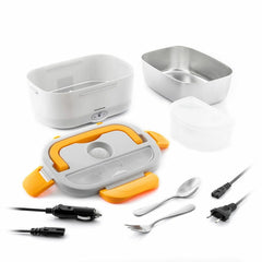 Innovagoods Lunffi Fiambrera Electrica - Capacidad 1.5L - Temperatura hasta 90°C - Potencia 60W - Cables Extraibles - Recipiente de Acero Inoxidable - Tapa con Valvula - Color Naranja y Blanco