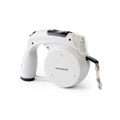 Innovagoods Leashic Correa Retractil 6 en 1 - Luz LED - Reloj - Compartimento de Bolsas y Comida - Bebedero - Extension hasta 4m - Apto hasta 35kg - Incluye Bolsas - 18x13.5x7.5cm - Color Gris y Negro