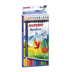 Alpino Aqualine Pack com 12 Lápis de Cor Aquarela Hexagonais - Chumbo 3,3mm - Cores Sortidas