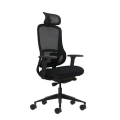 Oqonos Cherg 018 Silla de Oficina Ergonomica con Reposacabezas Cervical Ajustable, Mecanismo Autobalanceado, Reposabrazos 4D, Asiento Deslizable y Ruedas de Silicona - Negro
