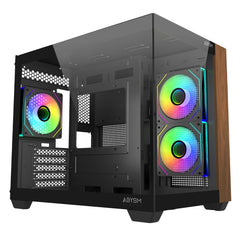 Abysm Danube Sava Nature 285C Black ARGB Caja Micro ATX, ITX - Lateral y Frontal Cristal Templado - 3.5" y 2.5" - USB-A, USB-C y Audio - 4 Ventiladores ARGB Instalados - Soporta Refrigeracion Liquida
