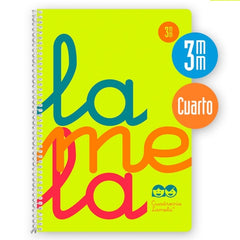 Lamela Cuaderno Espiral con 80 Hojas de 90g/m2 con Margen - Formato Cuarto - Pauta Cuadrovia de 3mm - Cubierta Extra Dura - Papel Offset Blanco Extra - Color Amarillo