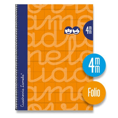 Lamela Cuaderno Espiral con 80 Hojas de 70g/m2 con Margen - Formato Folio - Pauta Cuadrovia de 4mm - Cubierta Extra Dura - Papel Offset Blanco Extra - Color Naranja