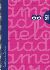 Lamela Cuaderno Espiral con 80 Hojas de 90g/m2 con Margen - Formato Folio - Pauta Cuadrovia de 5mm - Cubierta Extra Dura - Papel Offset Blanco Extra - Color Fucsia