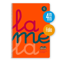 Lamela Cuaderno Espiral con 80 Hojas de 90g/m2 con Margen - Formato Folio - Pauta Cuadrovia de 4mm - Cubierta de Polipropileno - Papel Offset Blanco Extra - Color Naranja Fluorescente