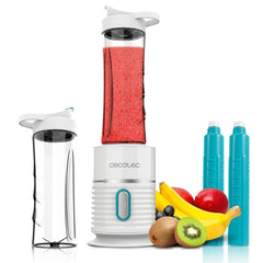 Cecotec Power Titanium 500 EasyGo Batidora de Vaso Portatil - 500W - Ergonomico - Apto para Lavavajillas - Tubos Refrigeradores - Base Antideslizante - Cuchillas Recubiertas de Titanio - Color Blanco
