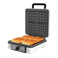 Cecotec Fun Gofrestone 4Inox Gofrera Cuadruple - 1200W - Antiadherente - Temperatura Regulable - Acero Inoxidable - Base Antideslizante - Asa de Tacto Frio - Indicador Luminoso - Color Blanco y Negro