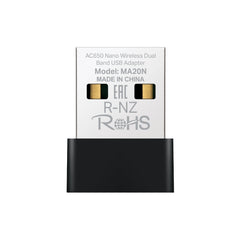 Mercusys MA20N Adaptador USB WiFi Doble Banda AC650 - Hasta 433Mbps 5GHZ, Hasta 200Mbps 2.4GHz - Color Negro