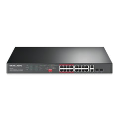 Mercusys MS118CP Swtich 18 Puertos RJ45 - 16 Puertos 10/100Mbps PoE+ - 2 Puertos Gigabit - Hasta 250 Metros de Alcance - Color Negro