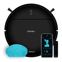 Cecotec Conga 999 Map Genesis Robot Aspirador - Navegacion Giroscopica - Bluetooth - Autonomia 120min - 2000Pa - Mopa de Fregado - WiFi - Control con App - Mando a Distancia - Color Negro
