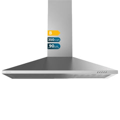 Cecotec Bolero Flux PM 903500 Inox B Campana Extractora de 90cm - 65W - Succion 350m3/h - Luz LED - Incluye Accesorios - Acero Inoxidable - Kit de Montaje - Filtros de Carbono Incluidos - Color Acero