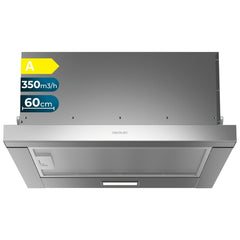 Cecotec Bolero Flux TLM 603500 Inox A Campana Extractora Telescopica de 60cm - 70W - Succion 350m3/h - Luz LED - Incluye Accesorios - Kit de Montaje - Filtros de Carbono Incluidos - Color Acero