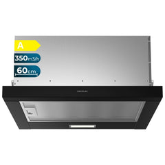 Cecotec Bolero Flux TLM 603500 Black A Campana Extractora Telescopica de 60cm - 70W - Succion 350m3/h - Luz LED - Incluye Accesorios - Kit de Montaje - Filtros de Carbono Incluidos - Color Negro