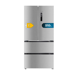 Cecotec Bolero CoolMarket FD 510 Inox E Frigorifico Puerta Francesa de 4 Puertas - Capacidad 510L - Total Nofrost - Congelacion Ultrarapida - Frio Envolvente - Clase E - 183x85cm - Color Acero