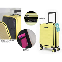 Lagart Maleta Trolley Pocket de Cabina Rigida 20†55x34x20cm - Compartimento Frontal Acolchado para Portatil - Cierre TSA - Ruedas Dobles 360º - Color Amarillo Pastel