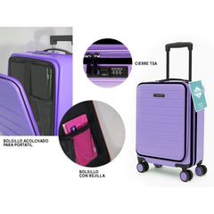 Lagart Maleta Trolley Pocket de Cabina Rigida 20†55x34x20cm - Compartimento Frontal Acolchado para Portatil - Cierre TSA - Ruedas Dobles 360º - Color Lila Pastel