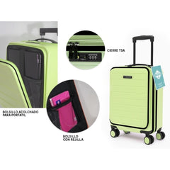 Lagart Maleta Trolley Pocket de Cabina Rigida 20†55x34x20cm - Compartimento Frontal Acolchado para Portatil - Cierre TSA - Ruedas Dobles 360º - Color Verde Pastel