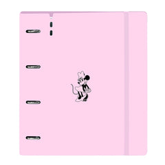 Safta Minnie Mouse Naive Carpeta con 4 Anillas 35mm - Cierre Elastico - Recambio 100 Hojas de 90g/m2 - Cuadriculas 5x5mm - Ranura para Boligrafo - 270x40x320mm - Color Rosa