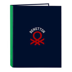 Safta Benetton Together Carpeta con 4 Anillas 25mm - Tapas Duras Forradas - Formato Folio - Resistente - 265x40x330mm - Color Azul Marino