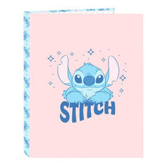 Safta Stitch Ohana Carpeta con 4 Anillas 25mm - Tapas Duras Forradas - Formato Folio - Ligera y Compacta - 265x40x330mm - Color Rosa Pastel