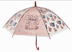Safta Stitch Ohana Paraguas Automatico de 76cm - 8 Paneles - Asa y Punta de PVC - POE - Nervios de Acero de 8mm - Color Rosa Pastel