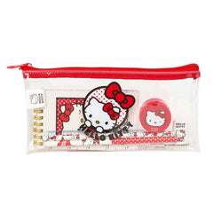 Safta Hello Kitty Pack Escolar con Portatodo de PVC - Cierre ZIP - Regla 15cm - 2 Lapices - Sacapuntas - Goma - Bloc de Notas con 70 Hojas - 225x105mm - Color Transparente