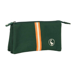 Safta el Ganso Basics Green Portatodo - 3 Compartimentos con Cremalleras - Bolsillo Interior - 0.6L - 220x30x120mm - Color Verde Oscuro
