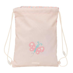 Safta Mariposa Saco Plano - Bolsillo con Cremallera - Cierre con Cordones - 3L - 260x10x340mm - Color Rosa Pastel