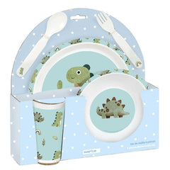 Safta Dinos Set de Menaje Infantil - PVC sin BPA - 260x90x260mm - Color Azul Claro