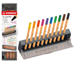 Stabilo Point 88 Set de Mesa con 10 Rotuladores de Punta de Fibra - Trazo de 0.4mm aprox. - Tinta con Base de Agua - Colores Surtidos
