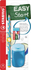 Stabilo Easygraph Pack con Lapiz de Grafito + Sacapuntas con Deposito + Goma de Borrar - Mina HB de 3.15mm - Diseño Ergonomico - Uso Zurdo - Color Azul