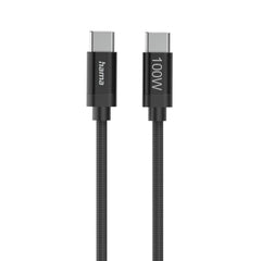 Hama Fabric Cable USB-C Macho - Potencia Maxima 100W - Longitud 1.5m - Nailon - Velocidad hasta 480Mbps - Blindaje Doble - Color Negro
