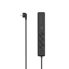 Hama Regleta Alimentacion con 6 Tomas - Cable 1.4m - 3x Schuko - 2x USB-C - 1x USB-A - Interruptor de Encendido - Enchufe Schuko en Angulo - Power Delivery - 4.4x6x33cm - Color Negro y Gris