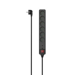Hama Regleta Alimentacion con 6 Tomas - Potencia Maxima 3680W - Voltaje 250V - Cable 1.4m - Interruptor de Encendido - Enchufe Schuko en Angulo - 4.7x4x35.7cm - Color Negro