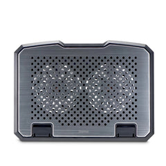 Hama Aluminium Base de Refrigeracion para Portatil hasta 15.6" - 2 Ventiladores de 12.5cm - Silencioso - Cable 40cm - USB-A - Luz LED - Inclinable - Antideslizante - Metalico - 37x27x3cm - Color Negro