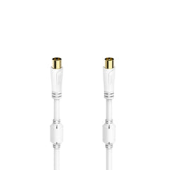 Hama Essential Cable Coaxial de Antena Macho/Hembra - Longitud 5m- Terminales Chapados en Oro - Triple Blindaje - Apantallamiento 100dB - Impedancia 75Ohm - Color Blanco