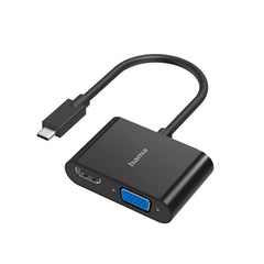 Hama Essential Adaptador de Video 2 en 1 - Entrada USB-C Macho - Salida VGA y HDMI Hembra - Color Negro