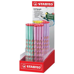 Stabilo Easygraph Pastel Expositor con 60 Lapices de Grafito - Para Uso Diestro y Zurdo - Mina HB de 3.15mm - Diseño Ergonomico - Colores Surtidos