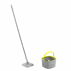 Innovagoods Selimop Fregona de Microfibra Giratoria - Cubo Separador de 2.5L con Autolimpieza - Palo Desmontable de 156cm - 2 Mopas Incluidas - 30x18x29.5cm - Color Amarillo y Gris