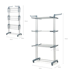 Innovagoods Dolver Tendedero Vertical con Ruedas - 24 Barras - Soporta hasta 40kg - Plegable - Altura Ajustable - 6 Alas Independientes - 49-62x175x73cm - Color Plateado